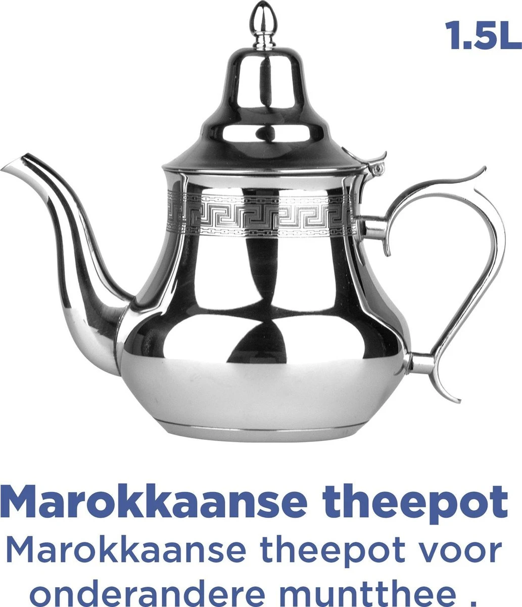 BIKO - Marokkaanse Theepot Marrakech - RVS - 1,5 Liter 4 BIKO - Marokkaanse Theepot Marrakech - RVS - 1,5 Liter - Afbeelding 2