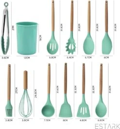ESTARK® Keukengerei Set - Keukengerei Houder - Keukengerei Set Met Houder - 12 Delig - Antraciet Zwart - Houten Steel - Siliconen - Kerstcadeau - Pastalepel - Spatel Voor Beslag - Open Spatel - Grote Lepel - Open Lepel - Soeplepel - Keuken Spatels 12 -Merkloos Winkel 1117x1200 3
