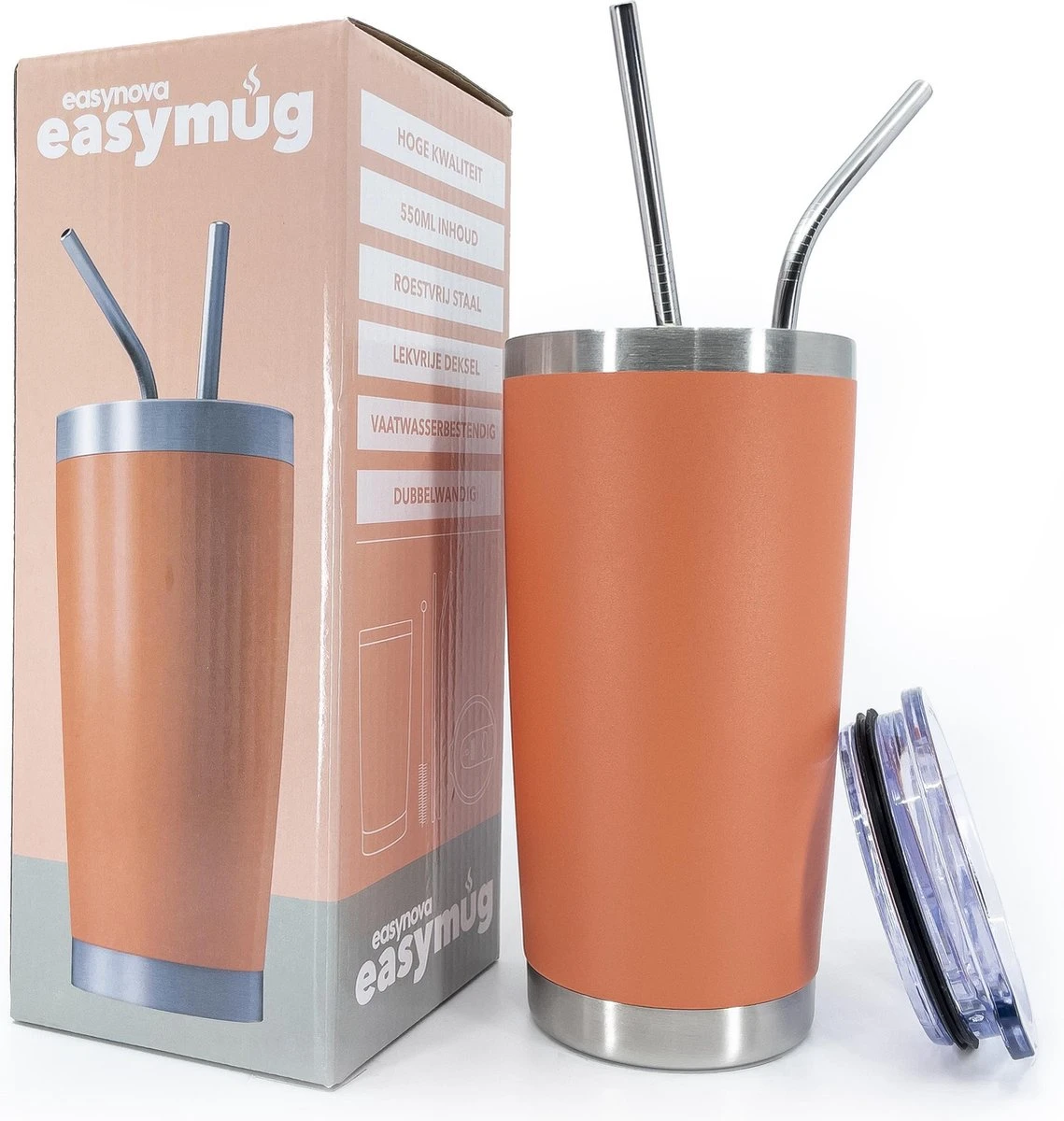 Easymug® Dubbelwandige Thermosbeker – Thermosfles Travel Mug – RVS Rietjes – Thermos - Travelmug 4 Easymug® Dubbelwandige Thermosbeker – Thermosfles Travel Mug – RVS Rietjes – Thermos - Travelmug - Afbeelding 2