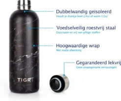 TIGR The Combo - Voordeelset Minimalist Thermosfles En Cup Warmhoudbeker - 500ml - Zwart Marmer -Merkloos Winkel 1200x1001