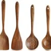 Thaise Teak Houten Lepel Set - Natuurlijk Hout - Rijst Lepel - Vergiet - Soep Lepel - Schep Lepels - Pollepels