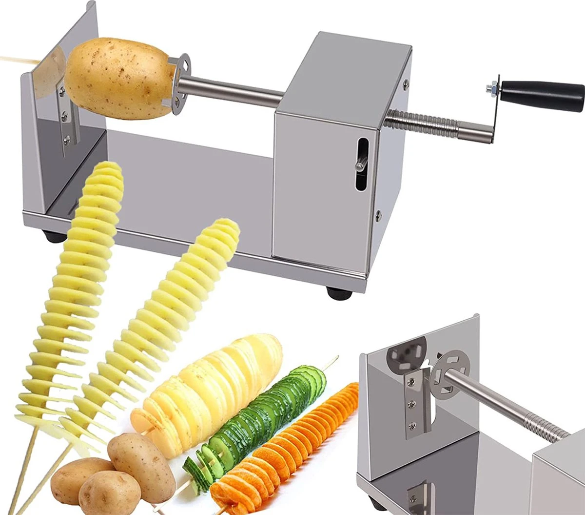 Uten - Spiraalsnijder Aardappel - Groente Slicer - Fruit Slicer - Frietsnijders - Voor Fruit, Aardappelen, Tornado Chips, Komkommers Of Wortels(RVS) 3 Uten - Spiraalsnijder Aardappel - Groente Slicer - Fruit Slicer - Frietsnijders - Voor Fruit, Aardappelen, Tornado Chips, Komkommers Of Wortels(RVS)