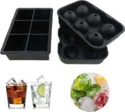 Luxe IJsblokvormen - Set Van 2 - 6 Grote Ronde Ijsballen En 6 Vierkante Ijsblokken - Voedselveilig Siliconen - Zwart -Merkloos Winkel 1200x1068 2