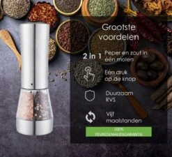 KROMS Peper En Zoutmolen Set - Peper En Zoutmolen Set Elektrisch -2 In 1 - Instelbare Maalgraad - Pepermolen - Zoutmolen - Peper En Zoutmolen Elektrisch -Merkloos Winkel 1200x1094 3