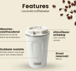 LaCardia Koffiebeker To Go Premium Wit – Thermosbeker – Theebeker – 380ML – Herbruikbaar -Merkloos Winkel 1200x1114 1