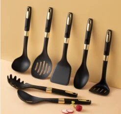 Levabe Zwart Gouden Keukengerei Set Met Houder 7 Delig - Hittebestendig - BPA Vrij - Koken - Nylon - Stainnless Steel - Keuken Gerei -Merkloos Winkel 1200x1122 4