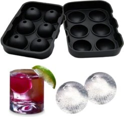 Merkloos 6 X Ice Ball Maker - Siliconen Dienblad Met Deksel - Makkelijk In Te Vullen, Te Gebruiken En Te Reinigen - 6 Ronde Ijsblokjes - Vaatwasmachinebestendig - Gebruik Voor Gin, Whisky & Cocktails - Zwart