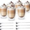 Vaja® Koffieglazen Set – Theeglazen Met Lepel – 350 Ml- Dubbelwandig - Cappuccino Glazen – Latte Macchiato Glazen - Theeglas 6 Stuks