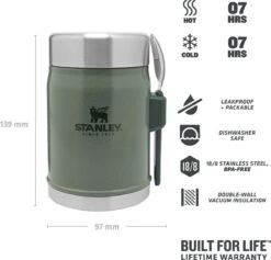 Stanley The Legendary Food Jar + Spork 0,4L - Thermosfles - Hammertone Green -Merkloos Winkel 1200x1151