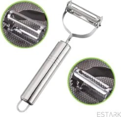 ESTARK® Dunschiller - Julienne & Groenteschiller - Groentesnijder - Uiensnijder - Spiraalsnijder - Juliennerasp - Juliennesnijder - Sliertensnijder - Multifunctionele Groenten Schiller Aardappel Schiller - Dunschiller RVS -Merkloos Winkel 1200x1163 10