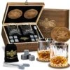 Whisiskey Luxe Whiskey Set - Incl. 2 Whiskey Glazen, 8 Whiskey Stones, 2 Onderzetters, Fluwelen Opbergzak, Opbergbox - Whisky Geschenkdoos - Glas - Herbruikbare IJsblokjes - Cadeau Voor Man & Vrouw
