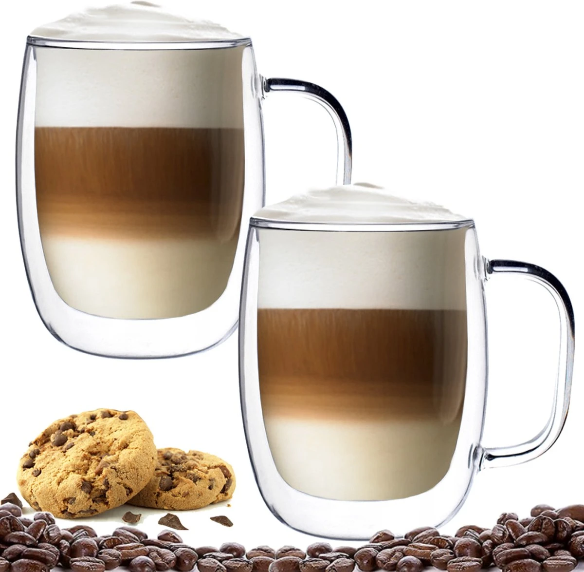 Luxe Latte Macchiato Glazen Met Oor - Dubbelwandige Koffieglazen - Cappuccino Glazen - 400 ML - 2x