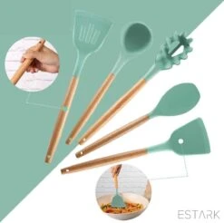 ESTARK® Keukengerei Set - Keukengerei Houder - Keukengerei Set Met Houder - 12 Delig - Antraciet Zwart - Houten Steel - Siliconen - Kerstcadeau - Pastalepel - Spatel Voor Beslag - Open Spatel - Grote Lepel - Open Lepel - Soeplepel - Keuken Spatels 12 -Merkloos Winkel 1200x1193 14