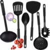 Merkloos Keukengerei Set - 6 Delig - Zwart - Kunststof - 31 Cm - Spatel - Soeplepel - Pollepel - Sauslepel - Schuimspaan - Pastalepel - Krasvrij - Keuken Accessoires - Uitzet Cadeau - Kookgerei