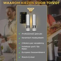 Toivo Kitchen Elektrische Zout En Pepermolen 2 Stuks - Incl. 8 AA Batterijen - Zilver - Verstelbare Maalgraad - Keukengerei - Kruidenmolen - Peper- En Zoutstel -Merkloos Winkel 1200x1200 1918