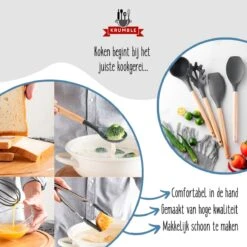 Krumble Keukengerei - Spatels Set - Bakspatel - Roerspatel - Garde - Ophangbaar - 11 Delig - Kookgerei - BPA Vrij - Siliconen Spatels Met Houten Steel - Grijs En Bruin -Merkloos Winkel 1200x1200 2263