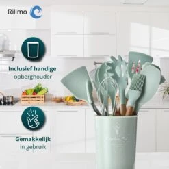 Keukengerei Set Met Houder - Kookgerei Set Spatel Pot - Keukengerei Keukenset - 12 Delig Mint Groen -Merkloos Winkel 1200x1200 2268