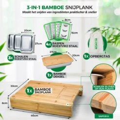 Ecowize 3-in-1 Bamboe Snijplank Met Opvangbak - Snijplank Hout Incl. 3 Roestvrijstalen Opvangbakjes Met Bamboe Deksel, 4 Inzetbare Raspen - Groentesnijder, Hakblok, Borrelplank, Tapasplank, Broodplank - 40x30cm - Duurzaam Cadeau -Merkloos Winkel 1200x1200 2514