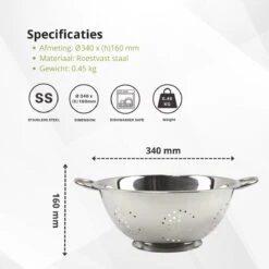 Veluw Vergiet RVS - Op Voet - 2 Grepen - Ø34 X (H)16cm - Keukengerei - Zeven -Merkloos Winkel 1200x1200 2675