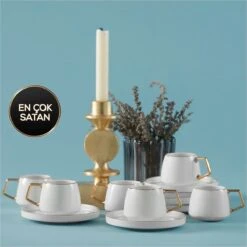 Karaca - Saturn Gold Turkse Koffiekopjes, Mokkakopjes Set - Porselein - Voor 6 Personen, 12-delig, Wit En Goud, 6 Espressokopjes En 6 Schoteltjes - Koffieservies -Merkloos Winkel 1200x1200 3181