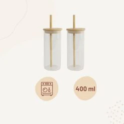 Orange85 Drinkglazen - Met Bamboo Deksel En Rietje - 2 Stuks - 400 Ml - Waterglazen -Merkloos Winkel 1200x1200 3491