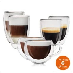 Goliving Dubbelwandige Koffieglazen - Koffiekopjes - Kopjes - Glazen - Theeglazen - Latte Macchiato - Cappuccino - Set Van 6