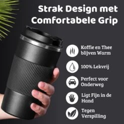 Mmoods Thermosbeker Voor Koffie En Thee 380ml - Koffiebeker To Go - Reisbeker Voor Auto - Herbruikbare Drinkfes Voor Warme En Koude Dranken - Ecologische Thermoskan Zwart Geschenk -Merkloos Winkel 1200x1200 393