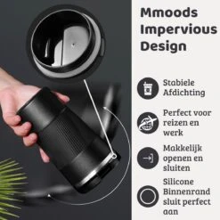 Mmoods Thermosbeker Voor Koffie En Thee 380ml - Koffiebeker To Go - Reisbeker Voor Auto - Herbruikbare Drinkfes Voor Warme En Koude Dranken - Ecologische Thermoskan Zwart Geschenk -Merkloos Winkel 1200x1200 394