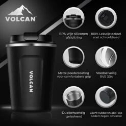 Volcan RVS Koffiebeker To Go - Thermosbeker - Theebeker - Coffee - Zwart -Merkloos Winkel 1200x1200 475