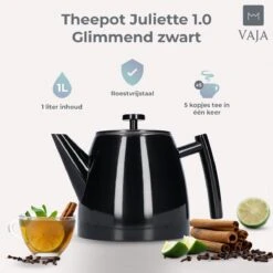 Vaja® Theepot Juliette Met Filter - Dubbelwandig -Theekan 1.0L - Glimmend Zwart -Merkloos Winkel 1200x1200 800