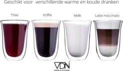 VDN Dubbelwandige Koffieglazen Theeglazen - 300 ML Mokken - Set Van 4 Handgeblazen Cappuccino Latte Macchiato Glazen Dubbelwandig -Merkloos Winkel 1200x701 6