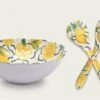 Arca Italy - Saladeschaal Met Bestek - 100% Melamine - Vaatwasbestendig - 30 Cm - Lemon Collectie