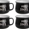 Gusta - Soepkom - Zwart Met Tekst - 500ml - Set 4 Stuks