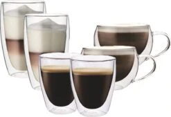 Glazenset, Koffie, Latte Macchiato & Cappuccino - Dubbelwandig - Set Van 6 - Maxxo