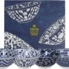 Tokyo Desig Studio - Mixed Bowls - Blue Designs - 15x7 Cm, 550 Ml - Set Van 4 Kommen In Luxe Geschenkdoos