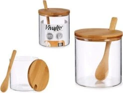 Suikerkom / Suikerpotje Glas Met Bamboe Houten Lepel En Deksel 520 ML -Merkloos Winkel 1200x903