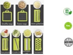 Bymouna - Groentesnijder - Uiensnijder - Spiraalsnijder - Frietsnijder - Rasp - Instelbaar - Kunststof - BPA Vrij - Mandoline Keukensnijder - Alles Snijder - Chopper - Multifunctionele Groentesnijder - 14 Delig -Merkloos Winkel 1200x912 1