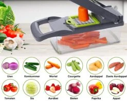 Mandoline + Messenslijper T.w.v. €17,95 - Multifunctionele Groentesnijder – (Zelfreinigende) Mandoline Nicer Dicer – Uiensnijder – Groentensnijder – Frietsnijder – Keukensnijder – Groentehakker – Snijmachine – Multifunctioneel 15-delig – RVS -Merkloos Winkel 1200x960 8