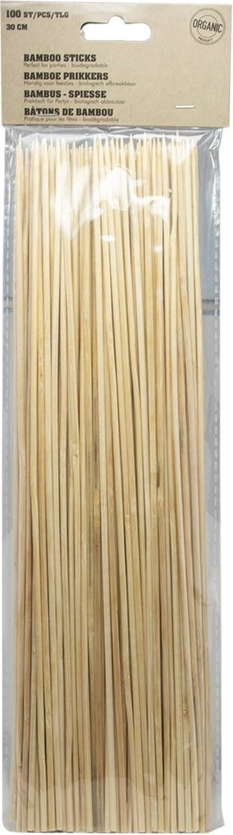 100x Bamboe Houten Sate Prikkers/spiezen 30 Cm - Vleespennen - BBQ Spiezen - Cocktail Prikkers 3 100x Bamboe Houten Sate Prikkers/spiezen 30 Cm - Vleespennen - BBQ Spiezen - Cocktail Prikkers