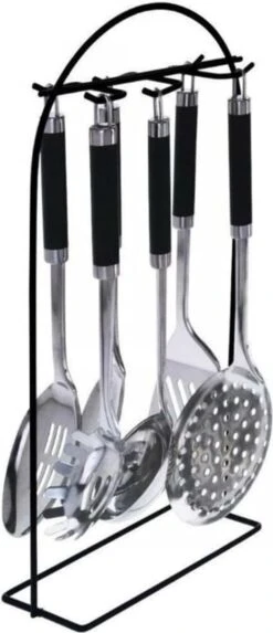 Excellent Houseware 7-delige RVS Keukengereedschap Met Houder - Schuimspaan, Spaghettilepel, Soeplepel, Opscheplepel, Serveerlepel, Vierkante Spatel Met Kartelrand -Merkloos Winkel 517x1200 2