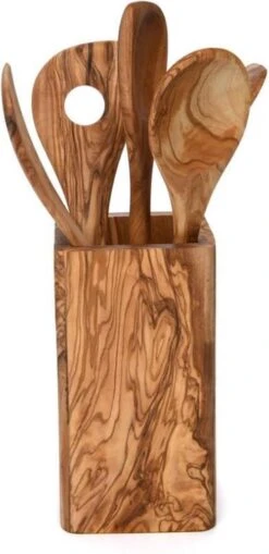 OLIVIEU ~ 5-delig Olijfhouten Duurzame Keukengerei Set Met Keukengerei Houder ~ Houten Kookgerei ~ Minimalistisch & Handgesneden ~ Keukengerei Pot ~ Kookgerei Set Met Kookgerei Houder -Merkloos Winkel 582x1200 2