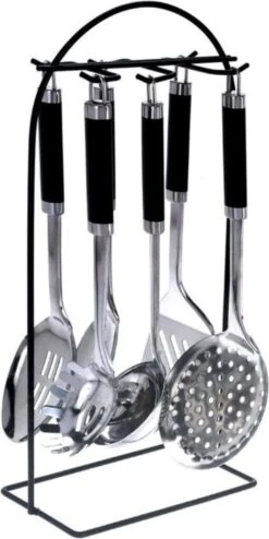 Excellent Houseware 7-delige RVS Keukengereedschap Met Houder - Schuimspaan, Spaghettilepel, Soeplepel, Opscheplepel, Serveerlepel, Vierkante Spatel Met Kartelrand -Merkloos Winkel 600x1200 8