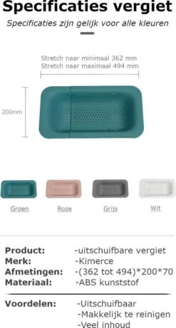 Verstelbare Keuken Vergiet/zeef | 36 Tot 50 Cm Uitschuifbaar | Vergiet Voor Gootsteen | Zeef Keuken | Keukengerei | Kunststof | Grijs -Merkloos Winkel 643x1200 4