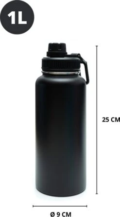 Thermosfles - Onyx Black - 1 Liter - Extra Dop Met Rietje & Drinktuit - Thermosflessen - Isoleerfles - BPA Vrij - Lekvrij - Thermoskan - Isoleerbeker - Thermosbeker -Merkloos Winkel 666x1200 1