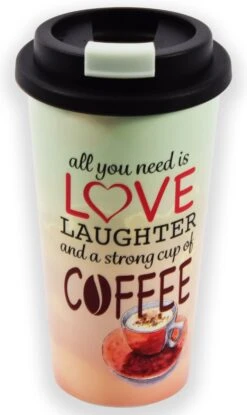 Travel Mug - 450 Ml - Koffiebeker To Go - Mok Koffie Of Thee Reisbeker, Koffiebeker - Coffee To Go Beker - CRUISING TRAVEL MUG - To-Go Beker All You Need Is Love Kleine Formaat
