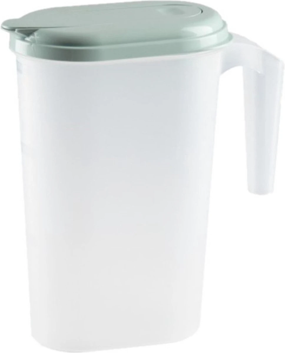 Waterkan/sapkan Transparant/mintgroen Met Deksel 1.6 Liter Kunststof - Smalle Schenkkan Die In De Koelkastdeur Past 2 Waterkan/sapkan Transparant/mintgroen Met Deksel 1.6 Liter Kunststof - Smalle Schenkkan Die In De Koelkastdeur Past